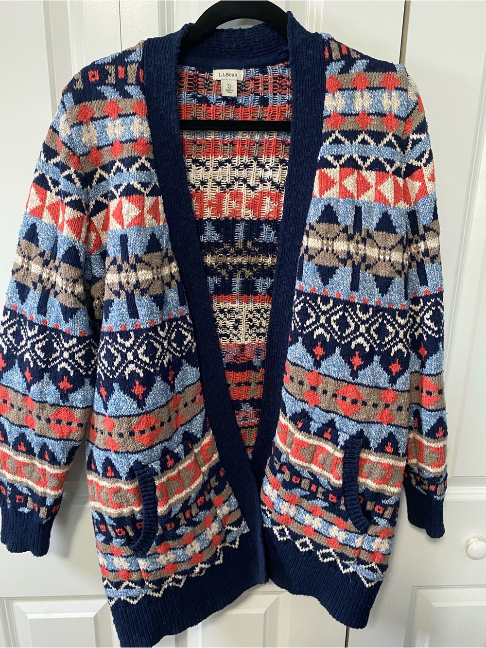 L.L. Bean Navy Multi-Color Fair Isle Open Cardigan - Picture 3 of 8